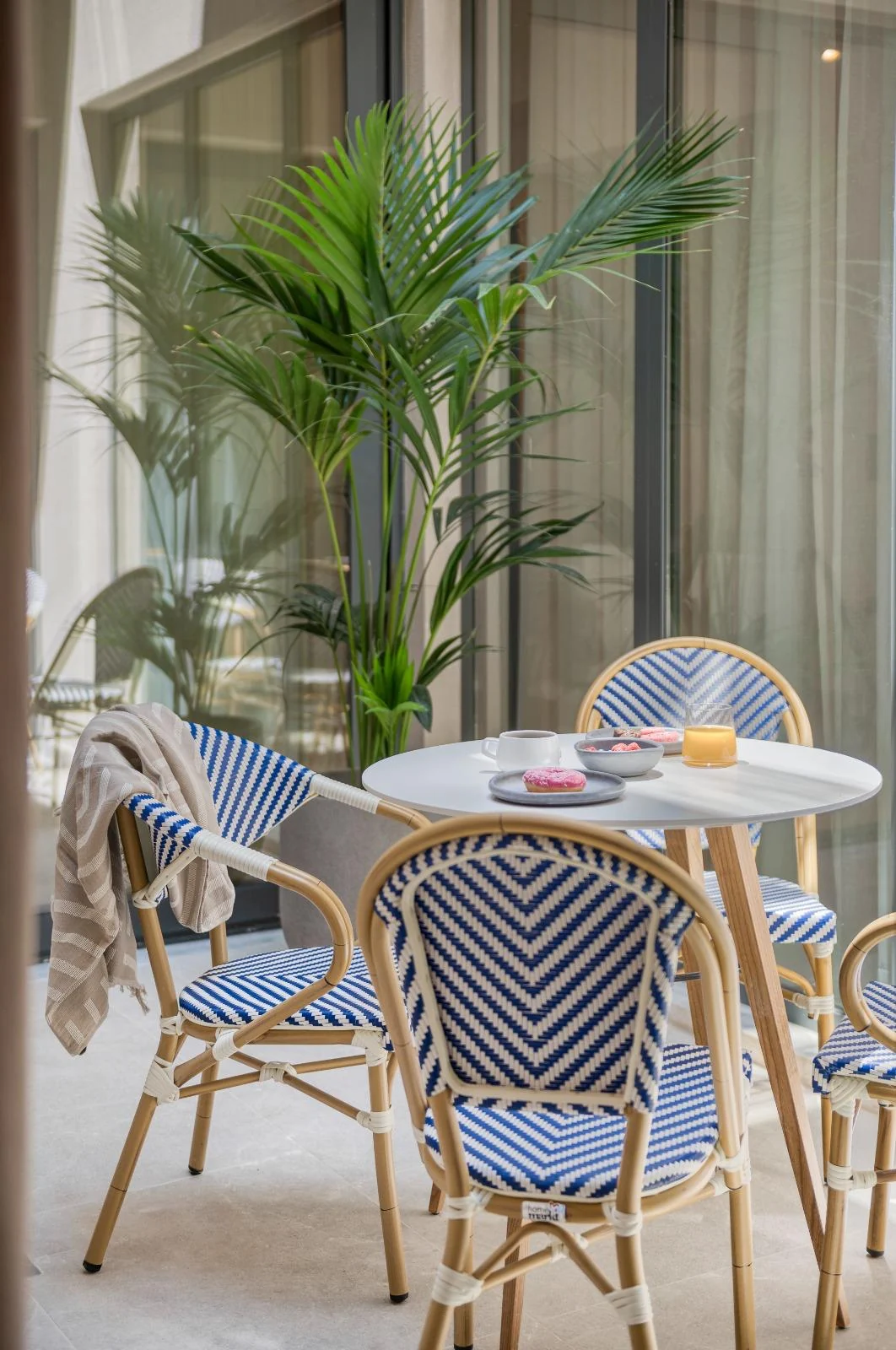 Breakfast set on the Dock 38 terrace