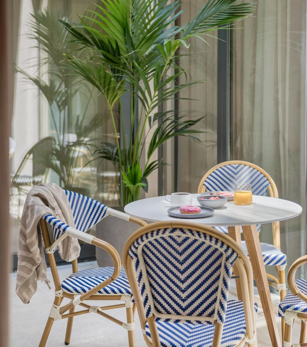 Breakfast set on the Dock 38 terrace