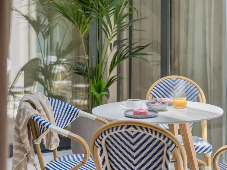 Breakfast set on the Dock 38 terrace