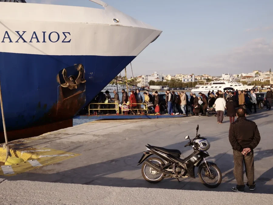 Ferry and waterfront activity at Aegina Port