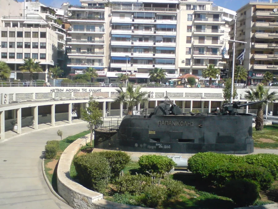 Hellenic Maritime Museum and submarine conning tower in Piraeus