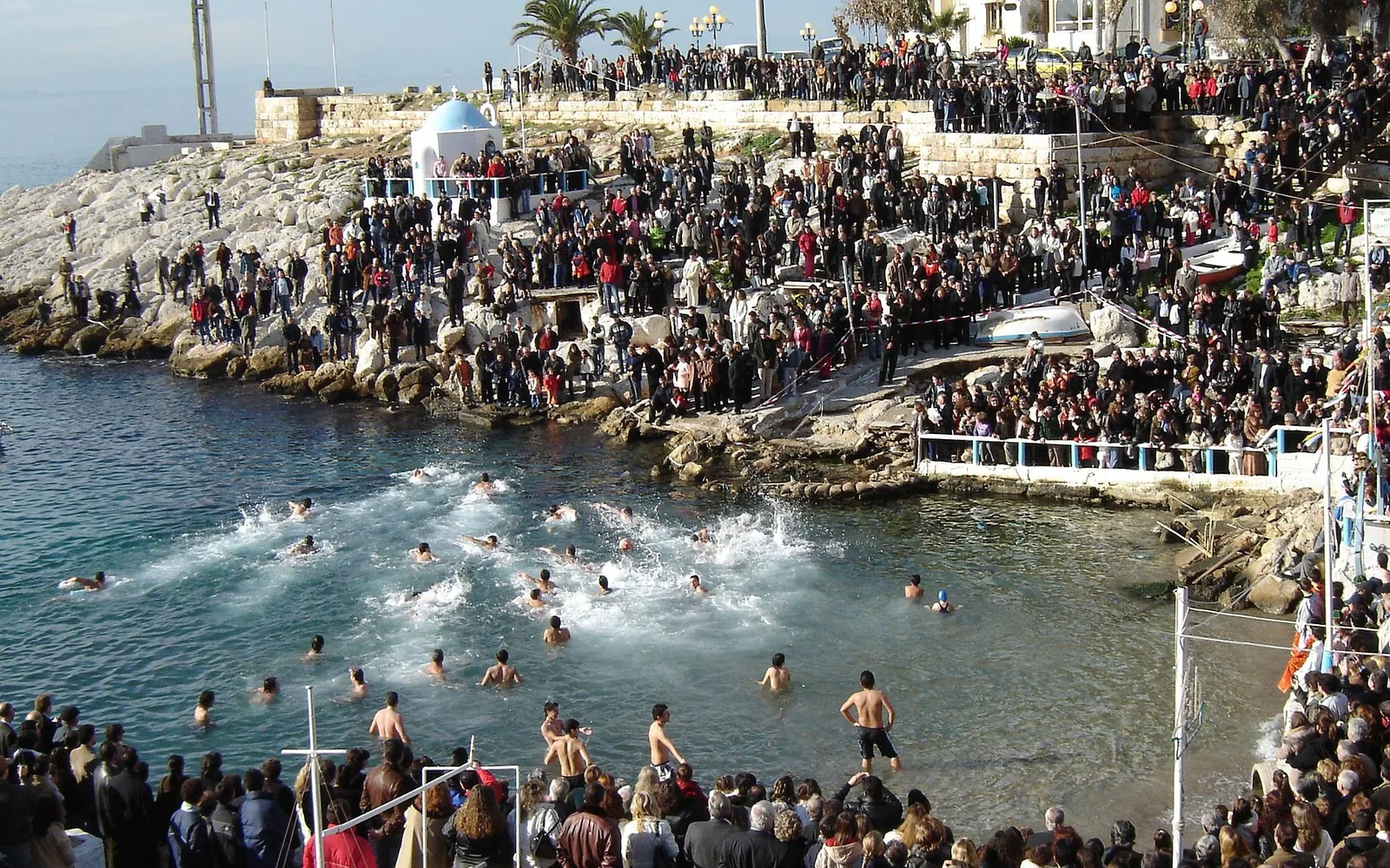 Rocky Peiraiki coastline during the Epiphany gathering