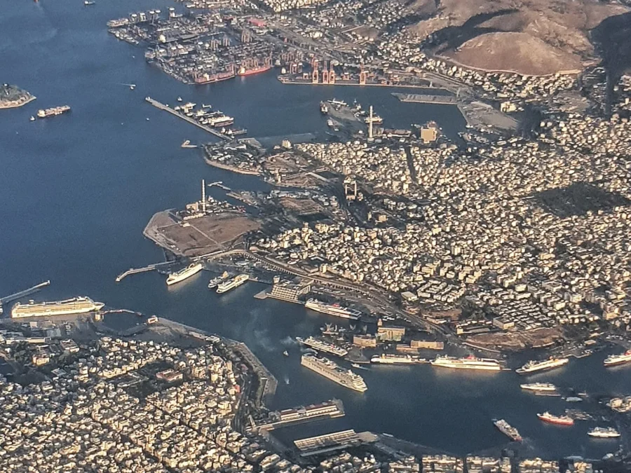 Aerial view of Piraeus Port and the surrounding city