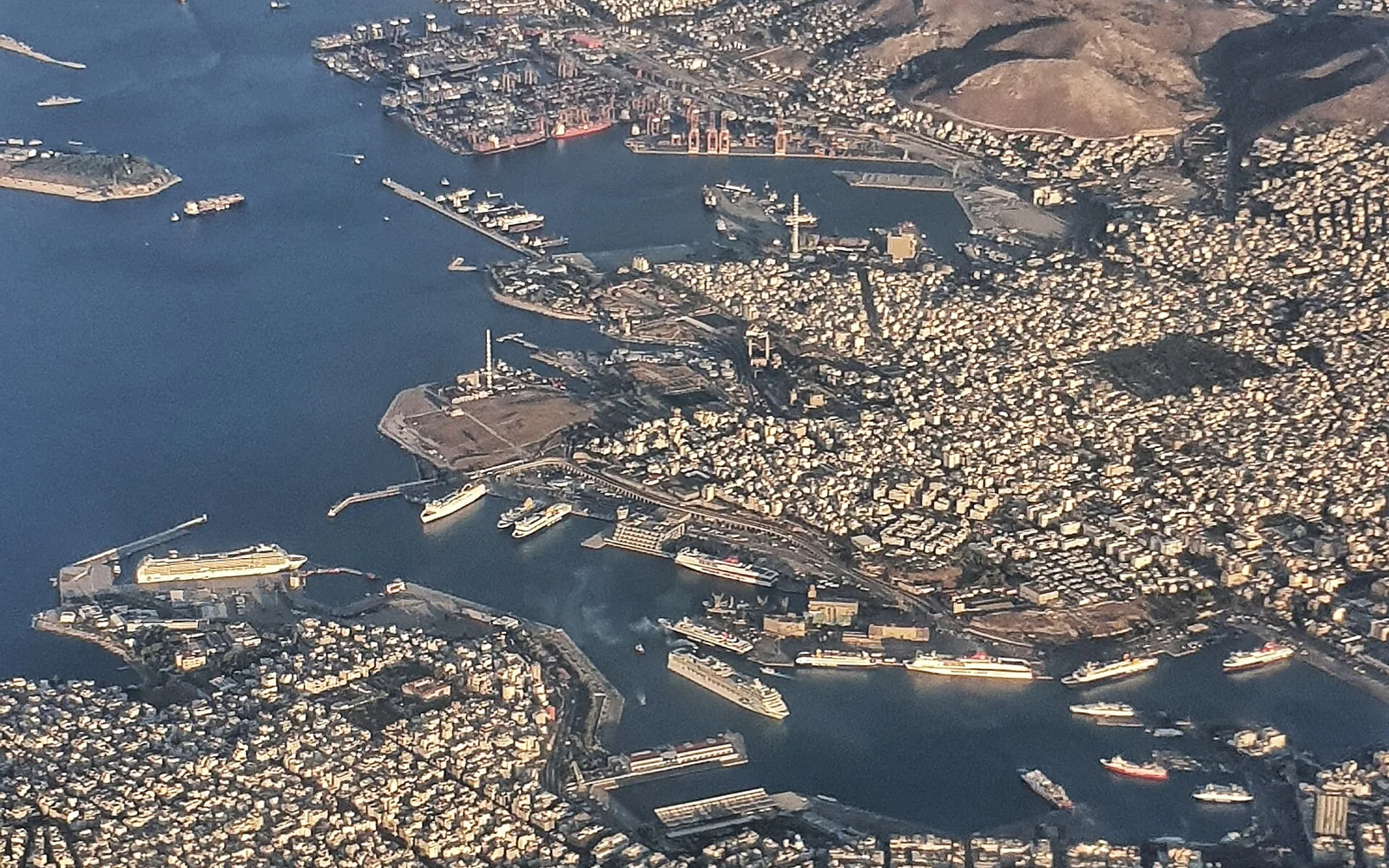 Aerial view of Piraeus Port and the surrounding city